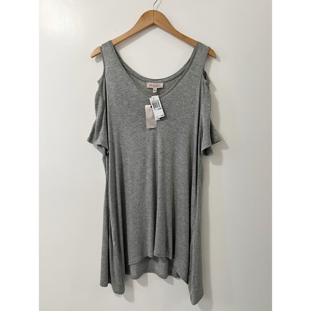 Philosophy Heather Gray Cold Shoulder Asymmetrical Relaxed Blouse Size 2X